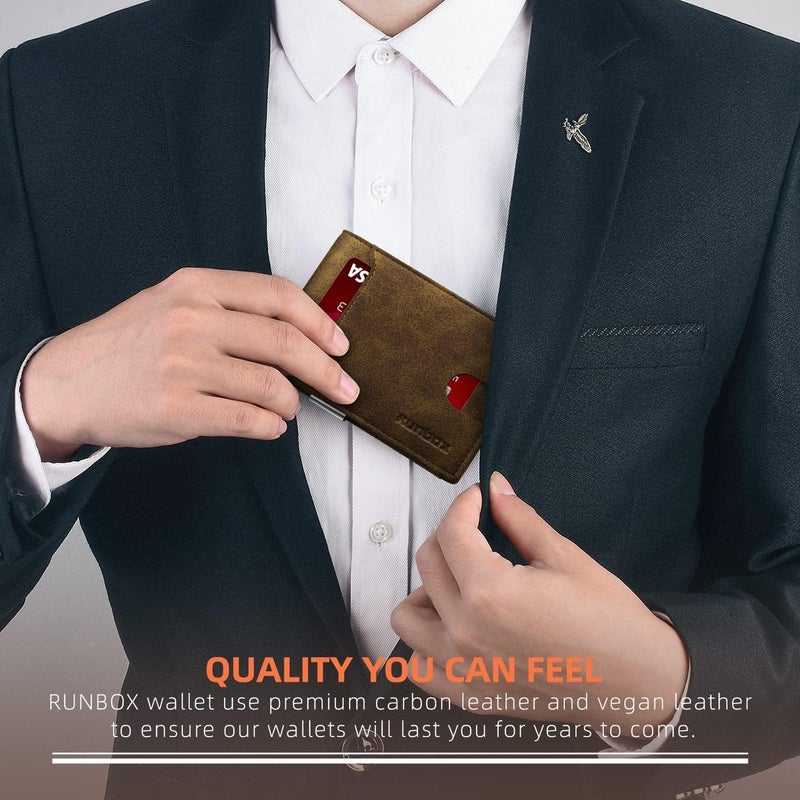 RUNBOX محافظ نقود للرجال، محفظة جلدية رفيعة للرجال، محفظة جيب أمامية مانعة لتقنية RFID، حامل بطاقات ائتمان رفيع مع صندوق هدايا - Image 5